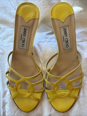 Jimmy Choo Yellow Leather Strappy Slide Sandals
